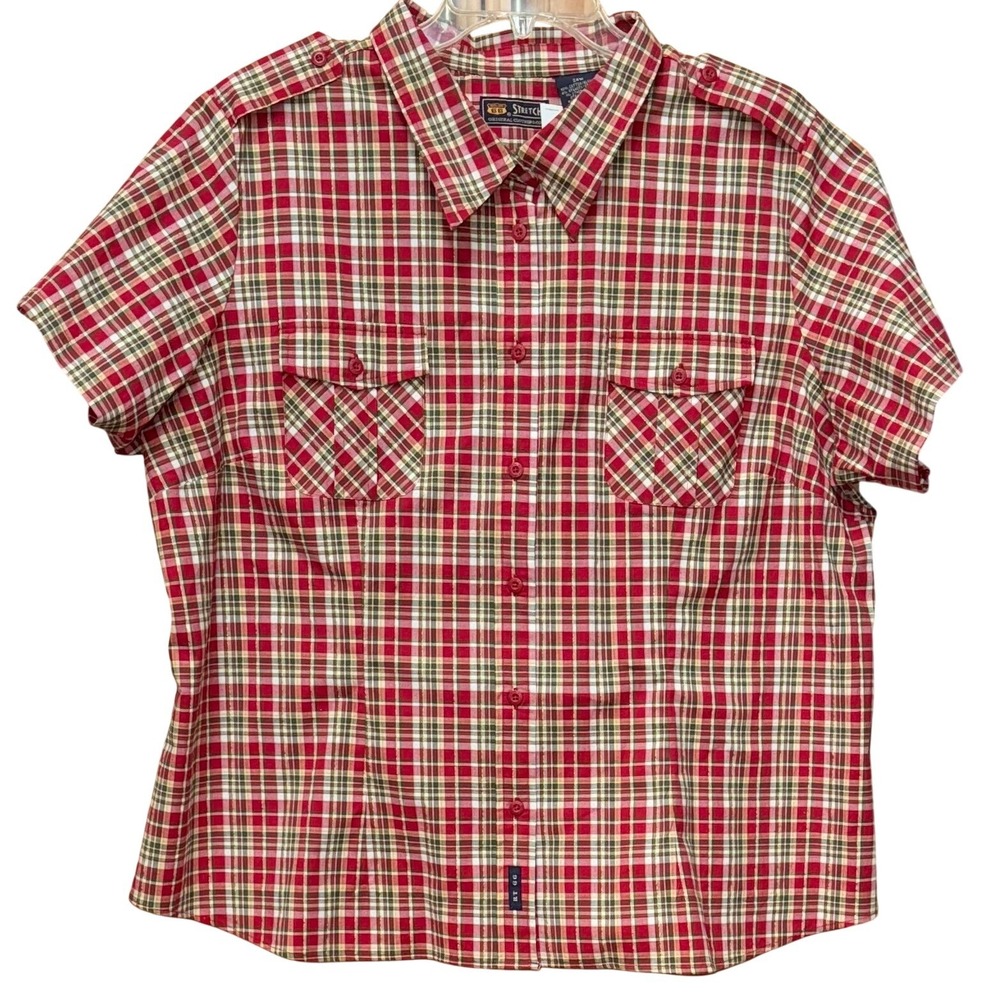 NWT‎ Route 66 Women Short Sleeve Metallic Plaid Button Up Shirt 24W Western Boho